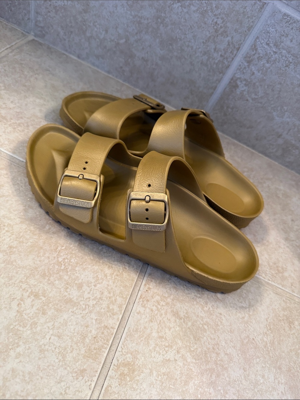 Birkenstock Women’s Size 41 (10) Two-Strap Casual Slide Sandals - Gold